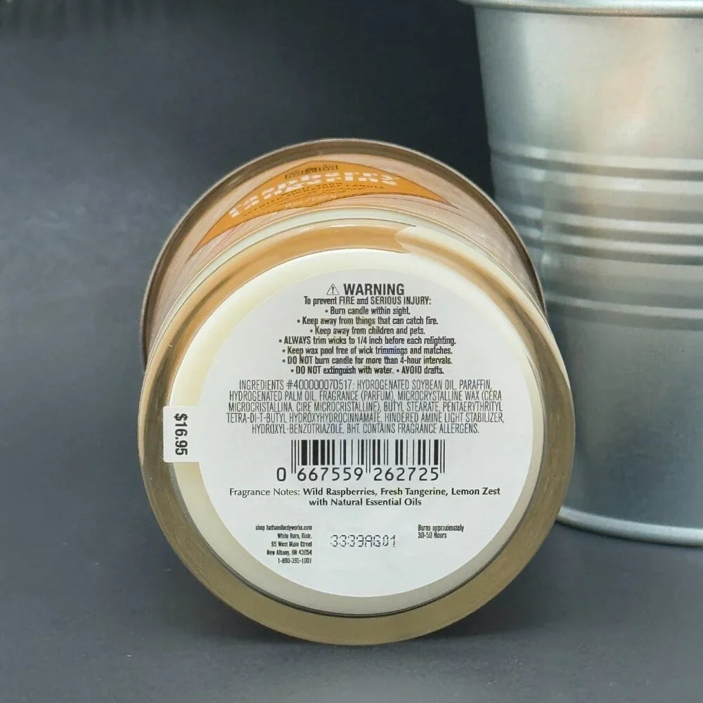 BBW Raspberry Tangerine White Barn Bath & Body Works Single Wick Candle - Picture 9 of 10